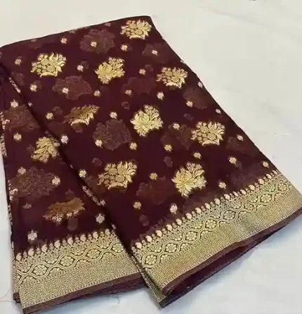 Noorjahan – Dark Wine Georgette Khaddi with Zari Elegance