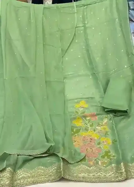 Ishira – Sage Green Grace with Georgette Flow (Salwar Kameez Set)
