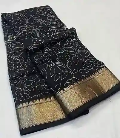 Timeless Charm – Black Soft Silk Saree with Gold Zari Border