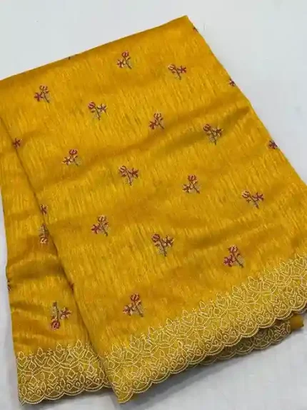 Noor – Yellow Embroidered Elegance on Tussore