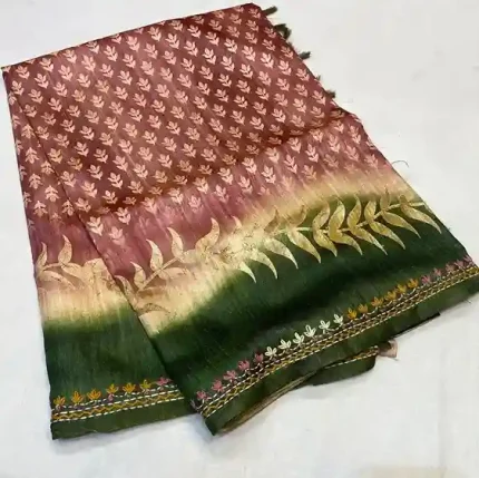 Reddish Radiance – Tussore Silk Saree with Hand Work Pallu