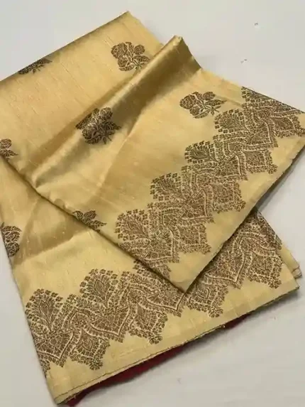 Cream with BP Red Contrast Banarasi Pure Tussore – Antique Zari Elegance
