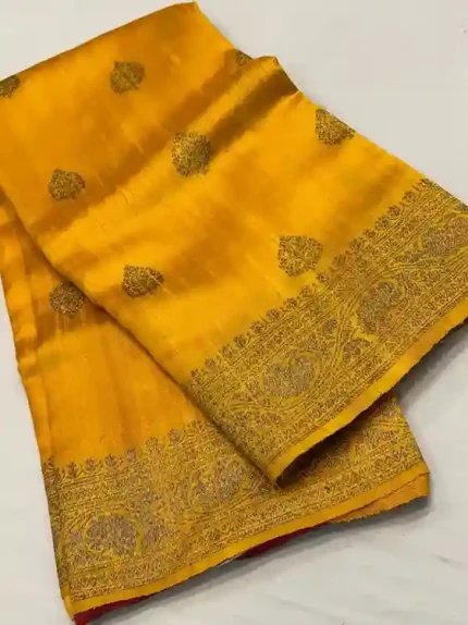 Mustard with BP Red Contrast Banarasi Pure Tussore – Antique Zari Elegance