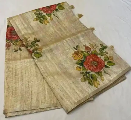 Tussore Color Banarasi Tussore Silk Saree – All Over Floral Print